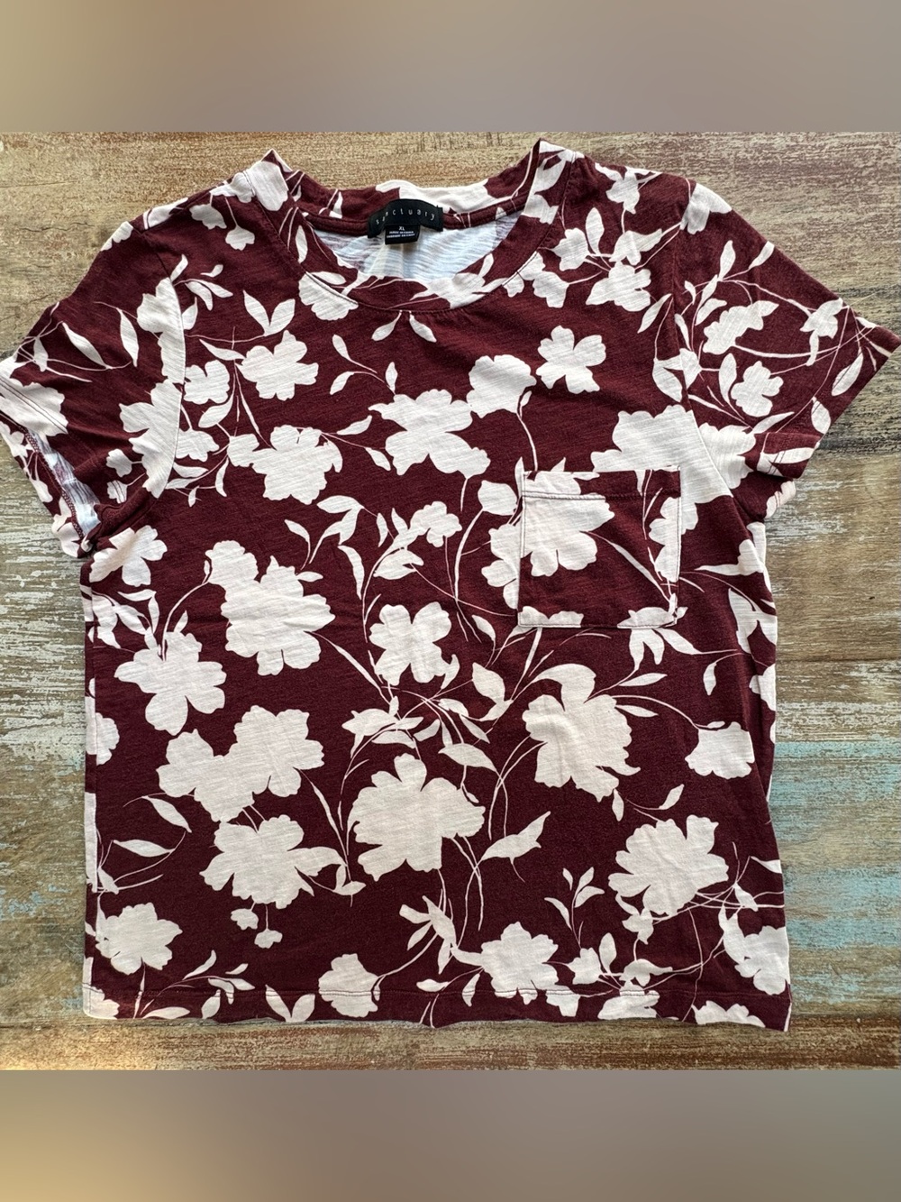 Sanctuary Burgundy Floral Pocket Tee - Women's Short Sleeve Top